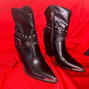 Michael Shannon Black Heeled Boots with Studded Accents